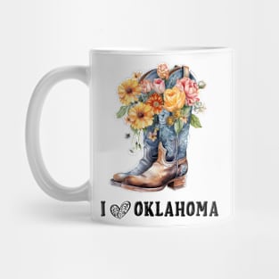 I Love Oklahoma Boho Vintage Cowboy Boots with Flowers Mug